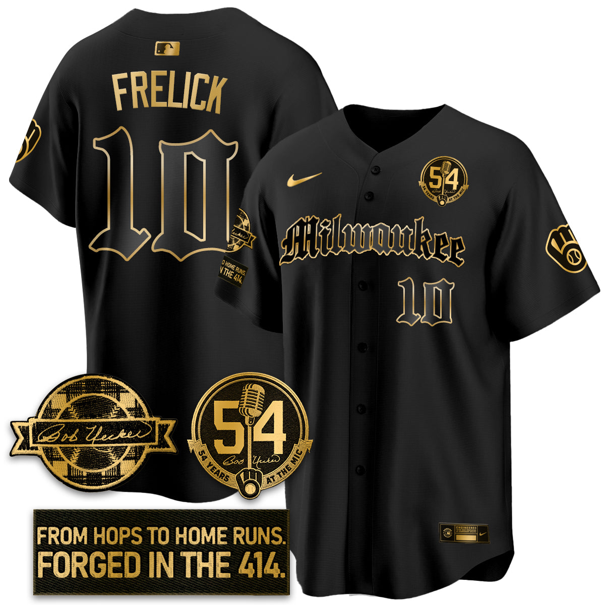 MIL Bob Uecker Patch Vapor Premier Limited Jersey - Gothic Edition - All Stitched
