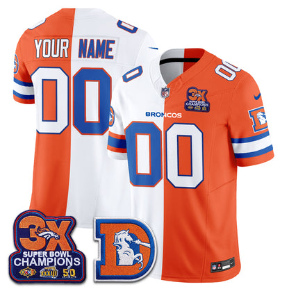Denver Broncos Throwback Split Vapor Custom Jersey - Stitched