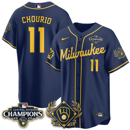 Milwaukee Brewers 2026 NL Division Champs Vapor Gold Jersey - Stitched