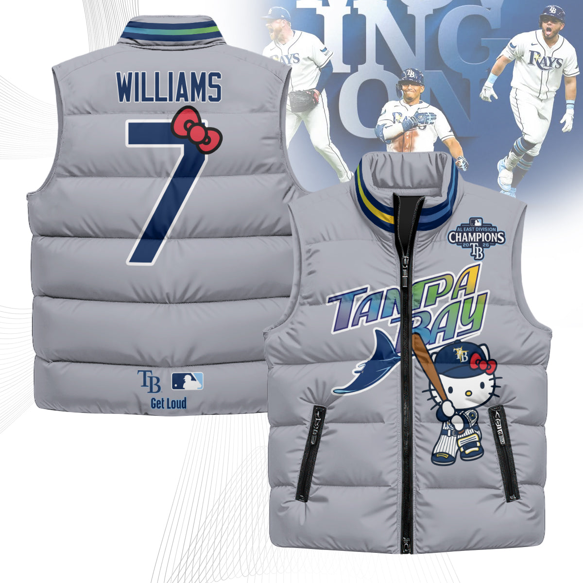 TB x Meow KT 2026 AL East Champs Puffer Vest - Printed