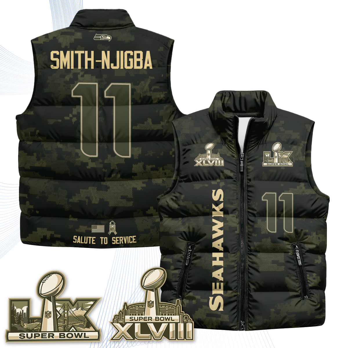 Seattle Seahawks 2026 Salute to Service Puffer Vest - Printed