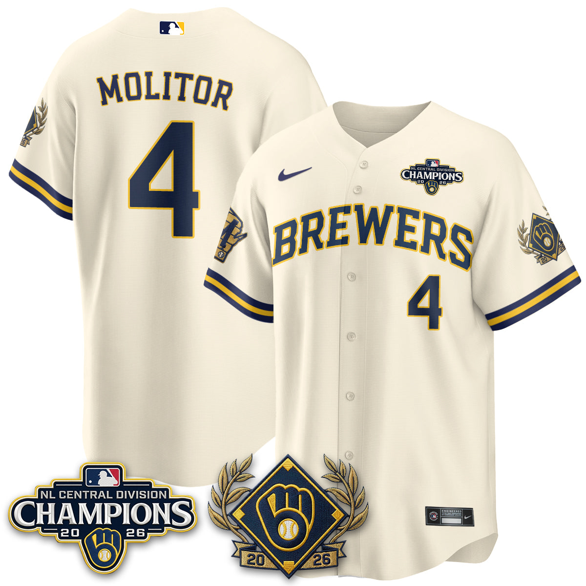 Milwaukee Brewers 2026 NL Division Champs Vapor Gold Jersey - Stitched
