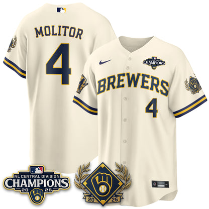 Milwaukee Brewers 2026 NL Division Champs Vapor Gold Jersey - Stitched