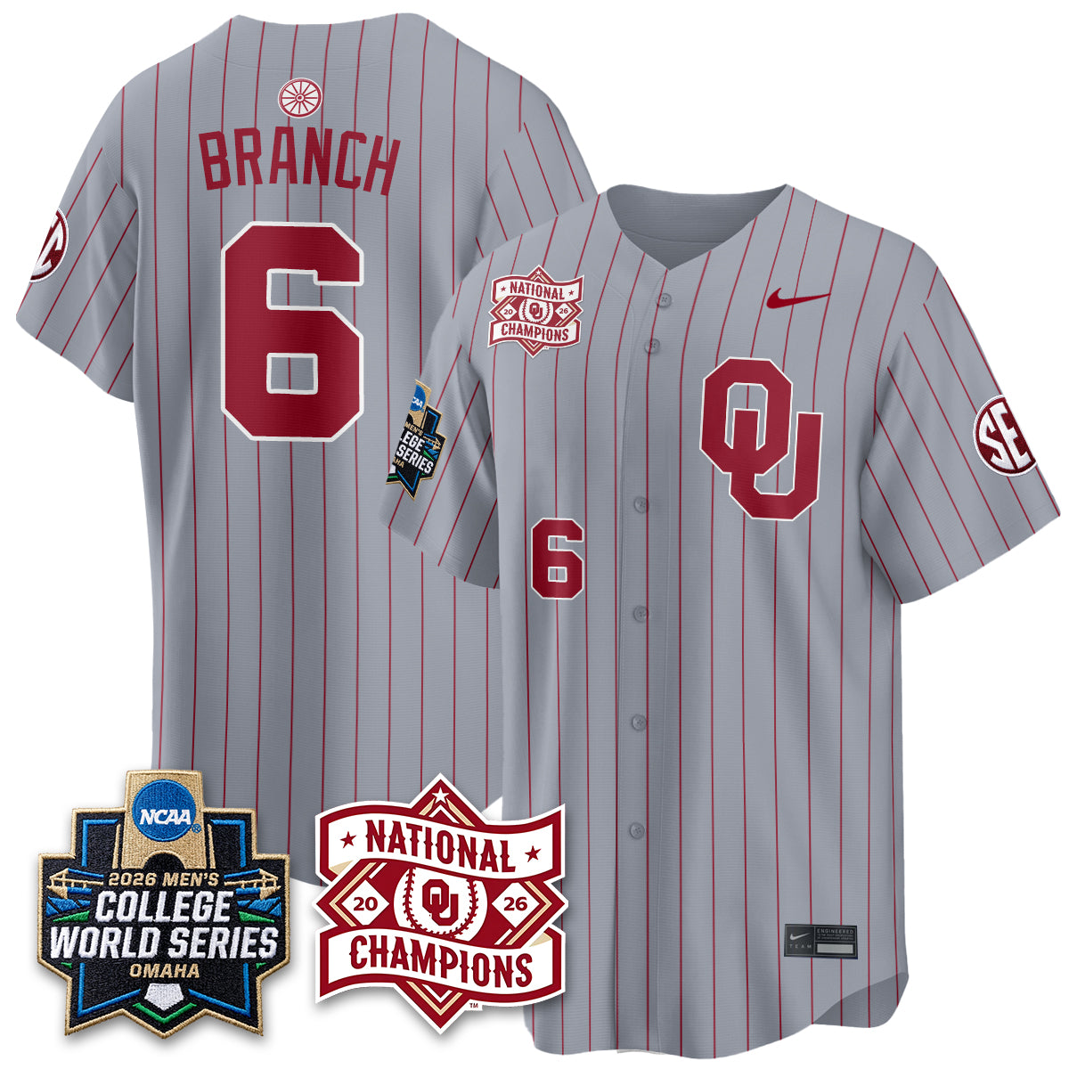 Oklahoma Sooners 2026 NCAA Baseball Men's College World Series Champions Vapor Jersey - Stitched