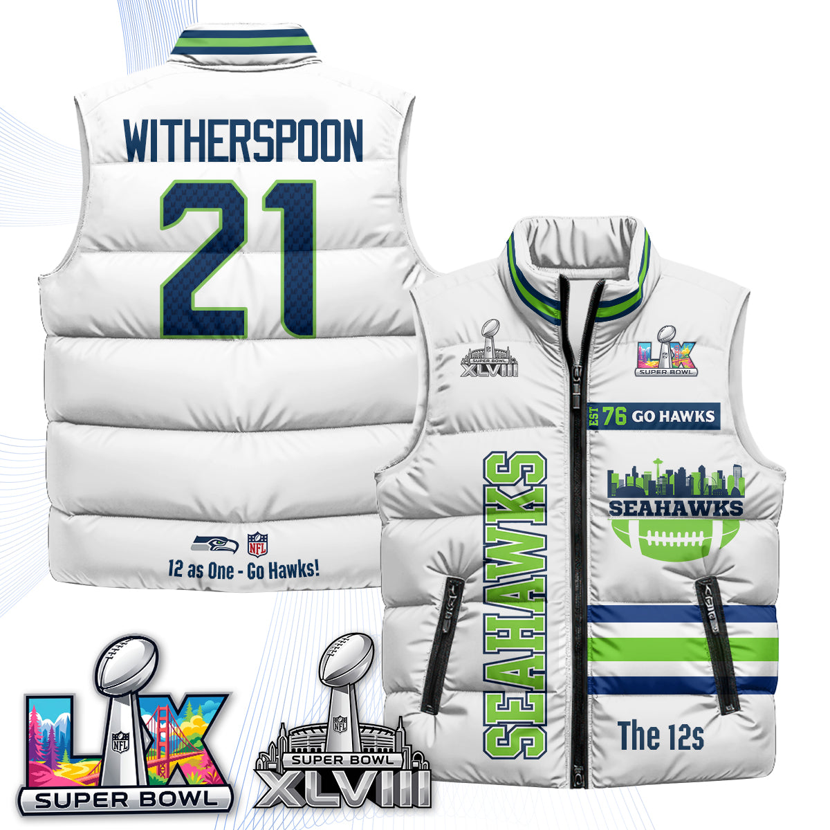 SEA "Go Hawks" Edition Puffer Vest - Printed