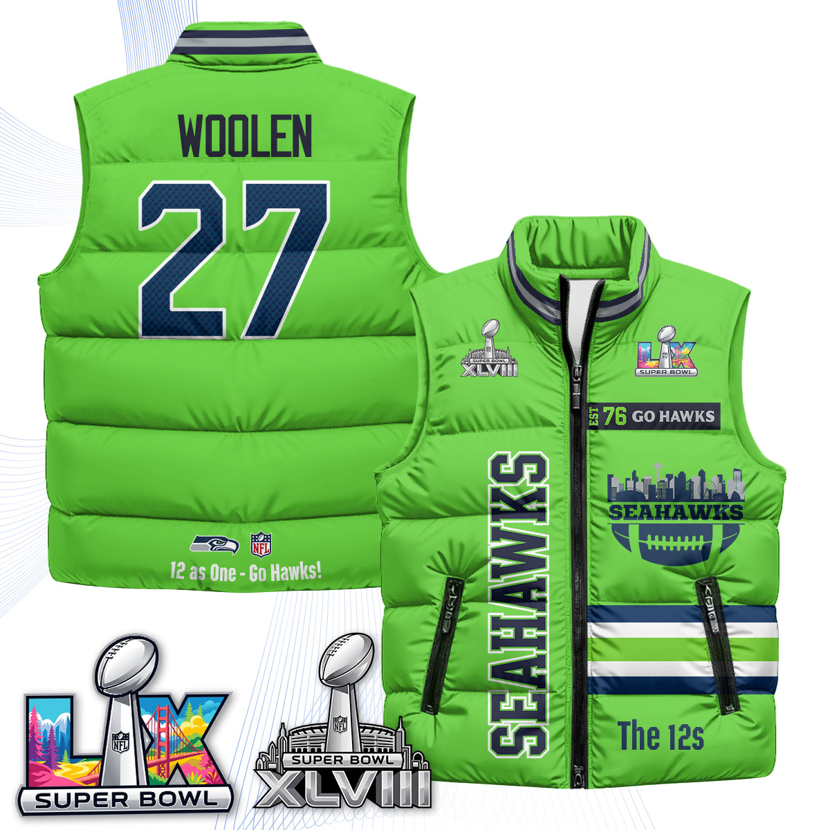 SEA "Go Hawks" Edition Puffer Vest - Printed