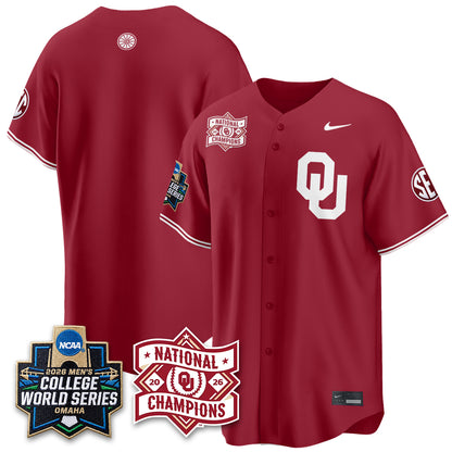 Oklahoma Sooners 2026 NCAA Baseball Men's College World Series Champions Vapor Jersey - Stitched