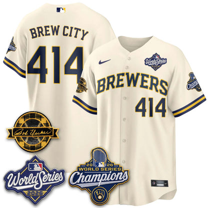 MIL 2026 WS Champions - Bob Uecker Patch Gold Jersey - Stitched (Tiktok)