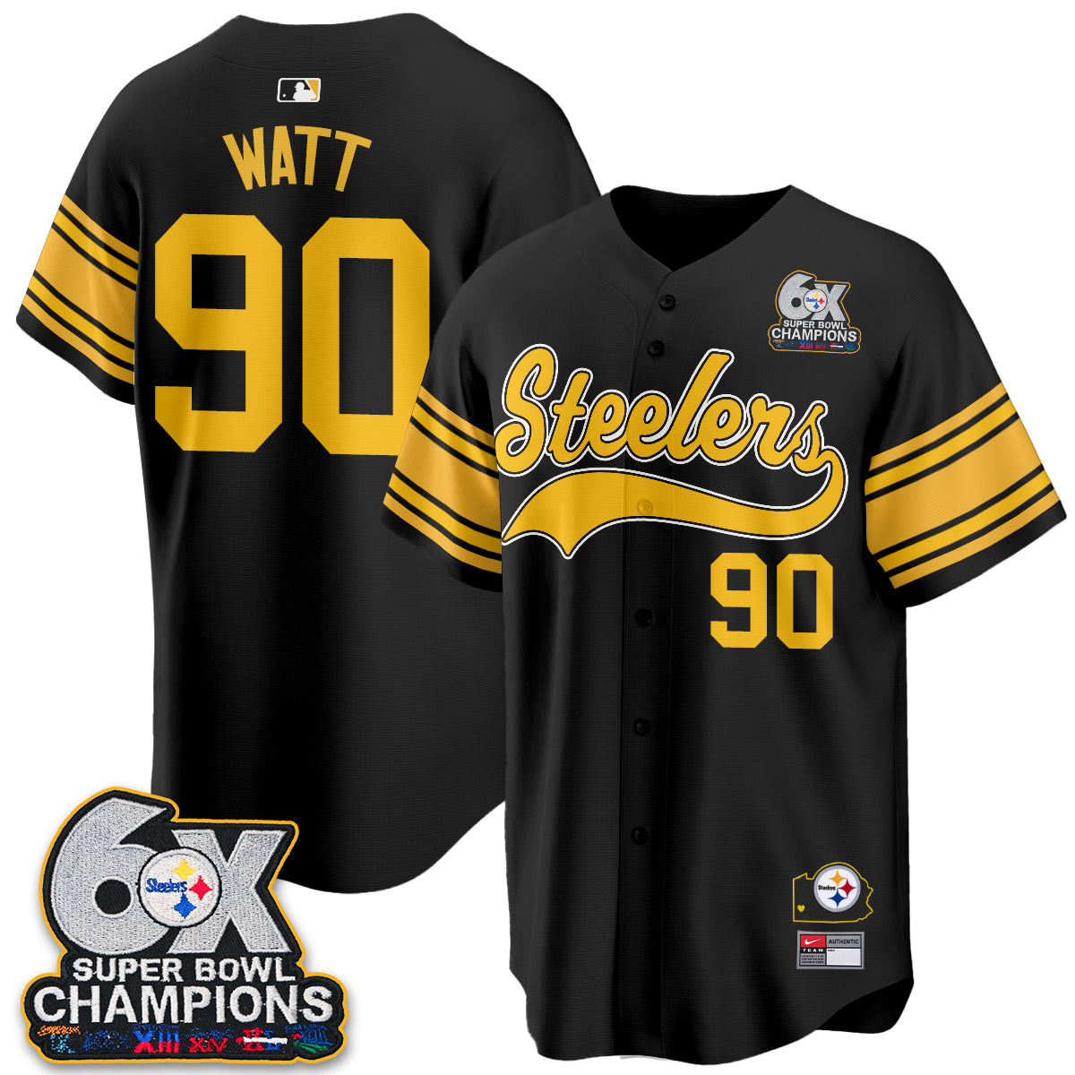 Pittsburgh Steelers 6X Champs Throwback Baseball Vapor Jersey - Stitched