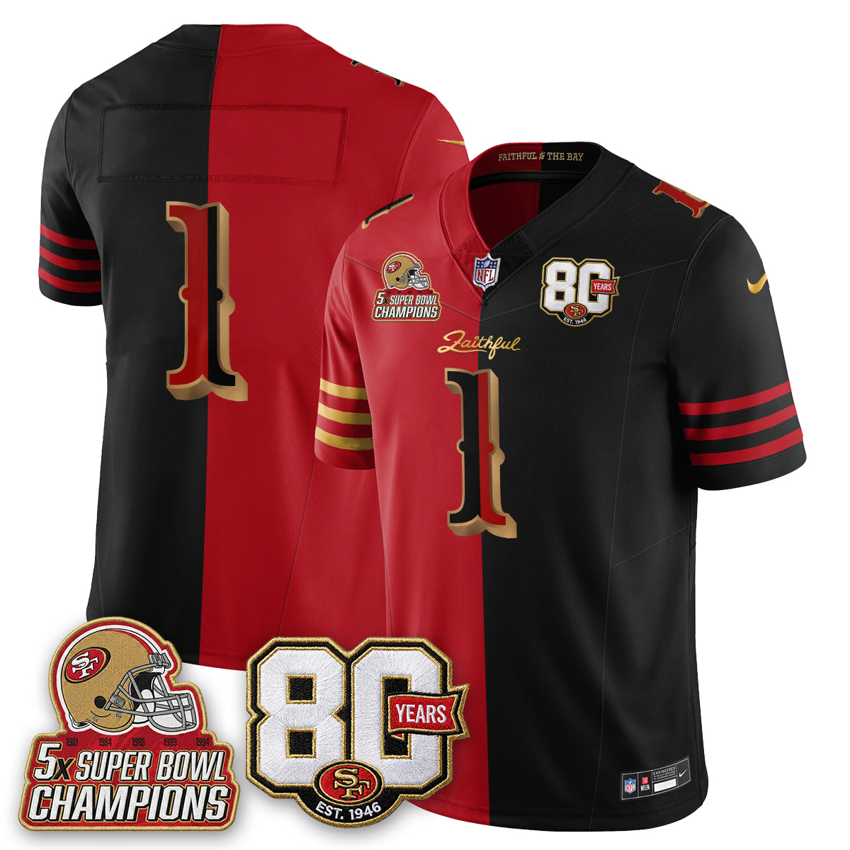 SF 80 Years & 5X Champs Rivalries Vapor Jersey - Stitched