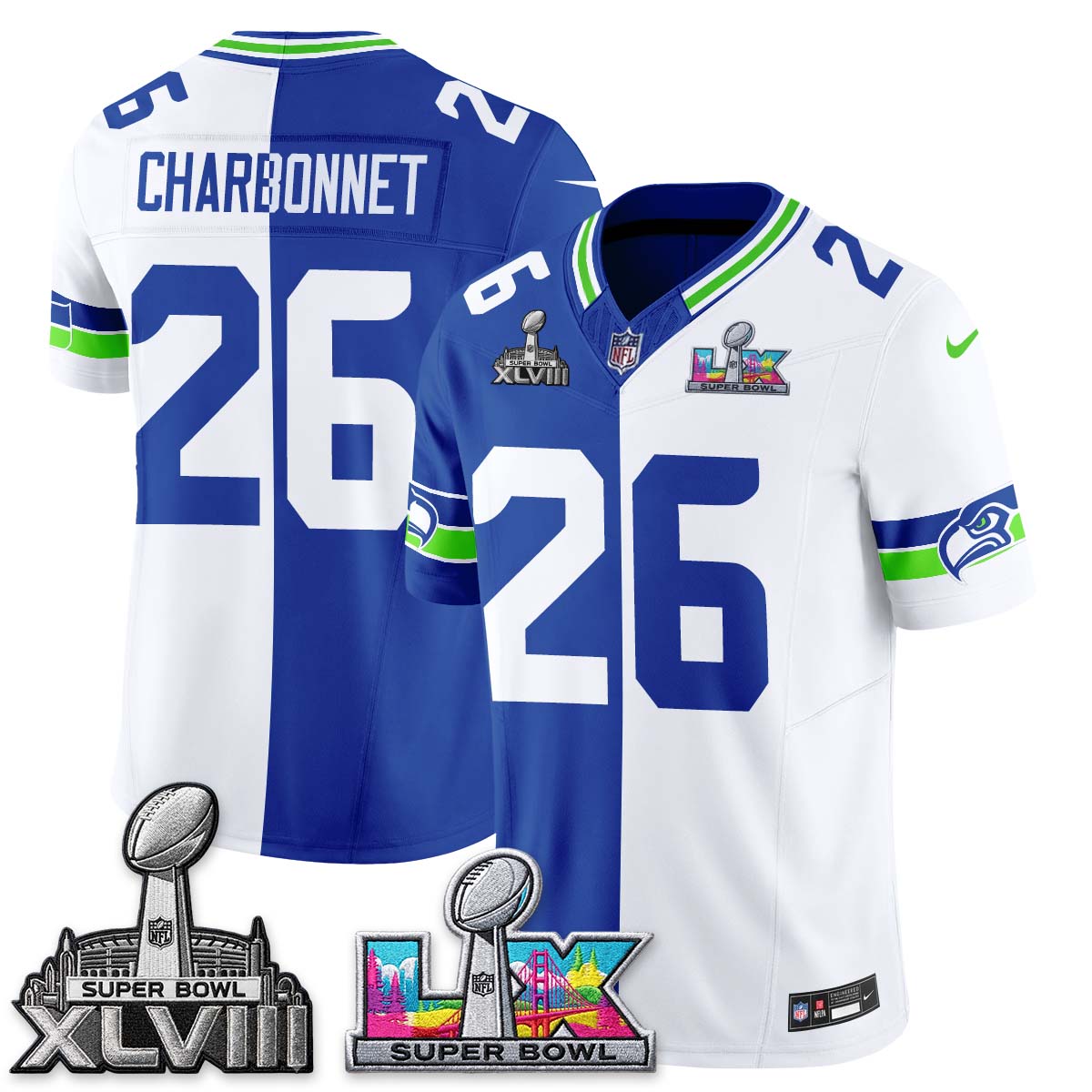 SEA Throwback 2 SB Patches Vapor Jersey - Stitched