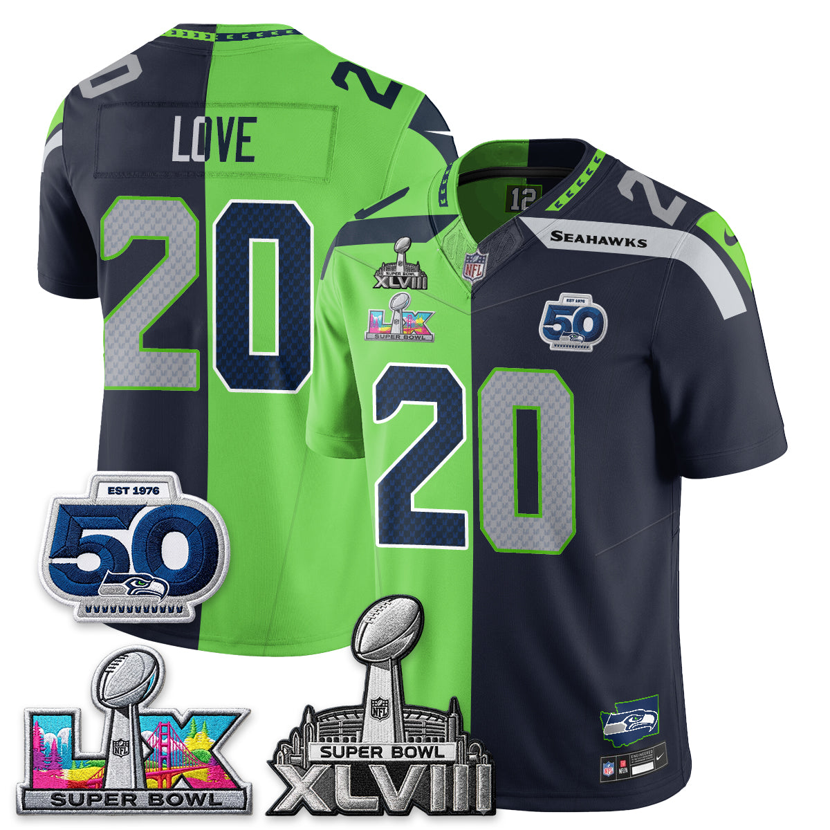 Seattle Seahawks SB LX Champs Split Edition Vapor Jersey - Stitch