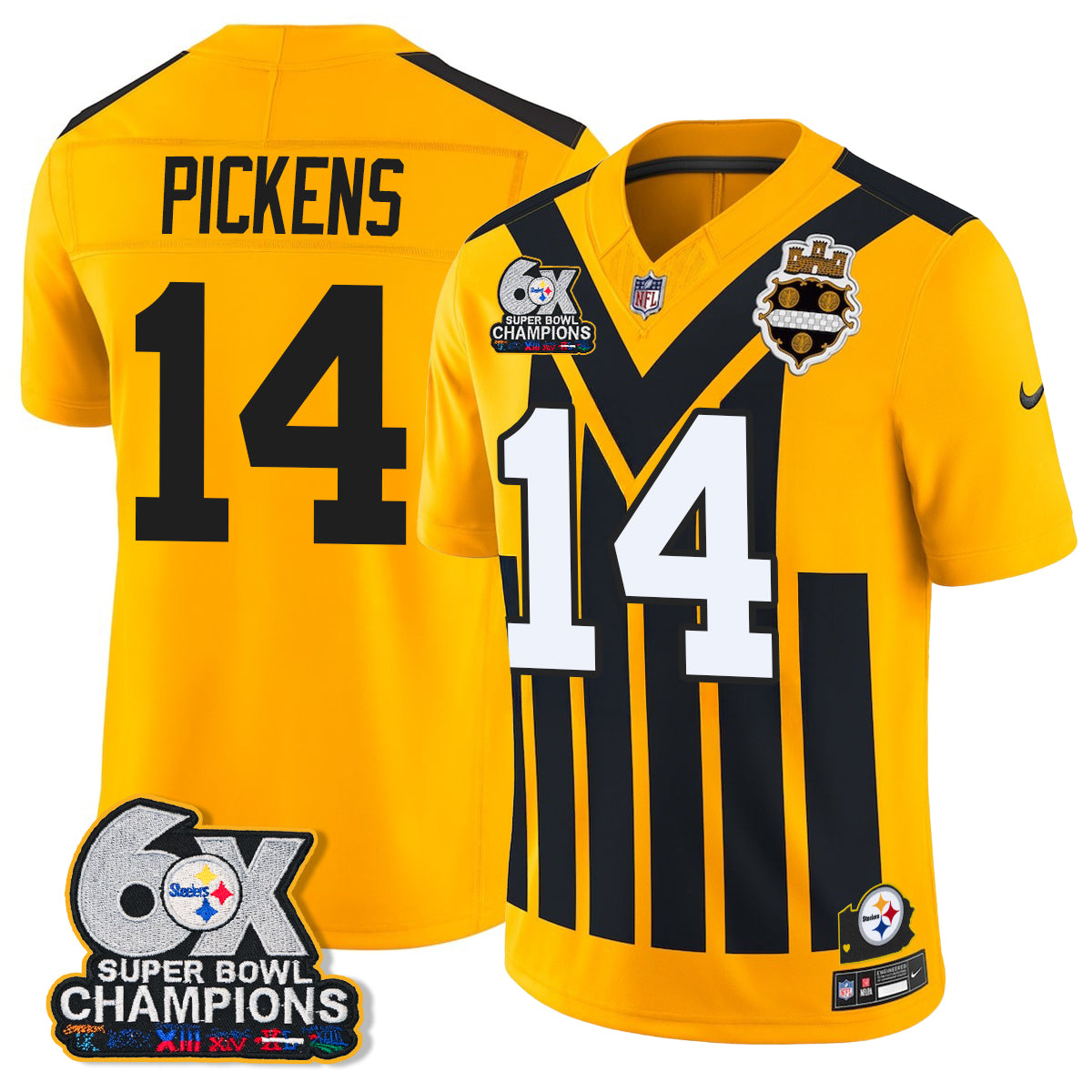 Pittsburgh Steelers 6X Champs Throwback V2 Vapor Jersey - Stitched