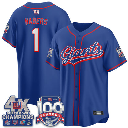 NYG 4X Champs & 100 Anniversary Vapor Baseball Jersey - Stitched