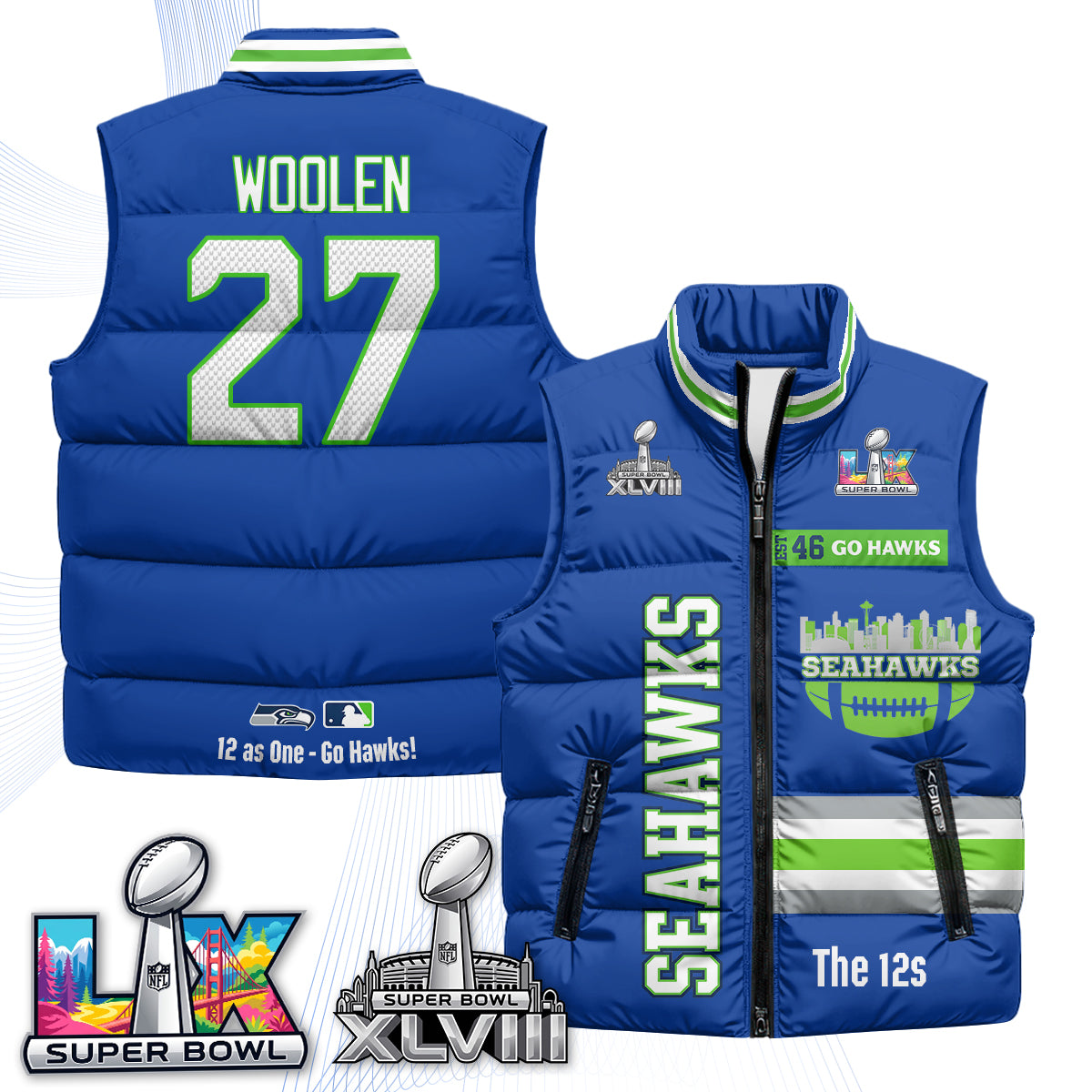 SEA "Go Hawks" Edition Puffer Vest - Printed