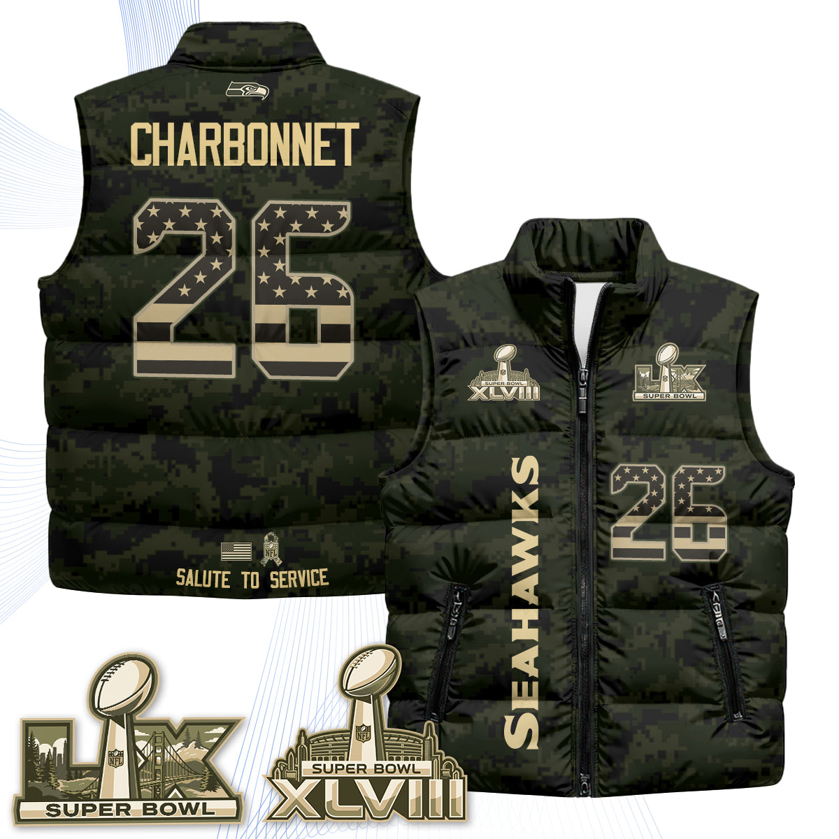 Seattle Seahawks 2026 Salute to Service Puffer Vest - Printed