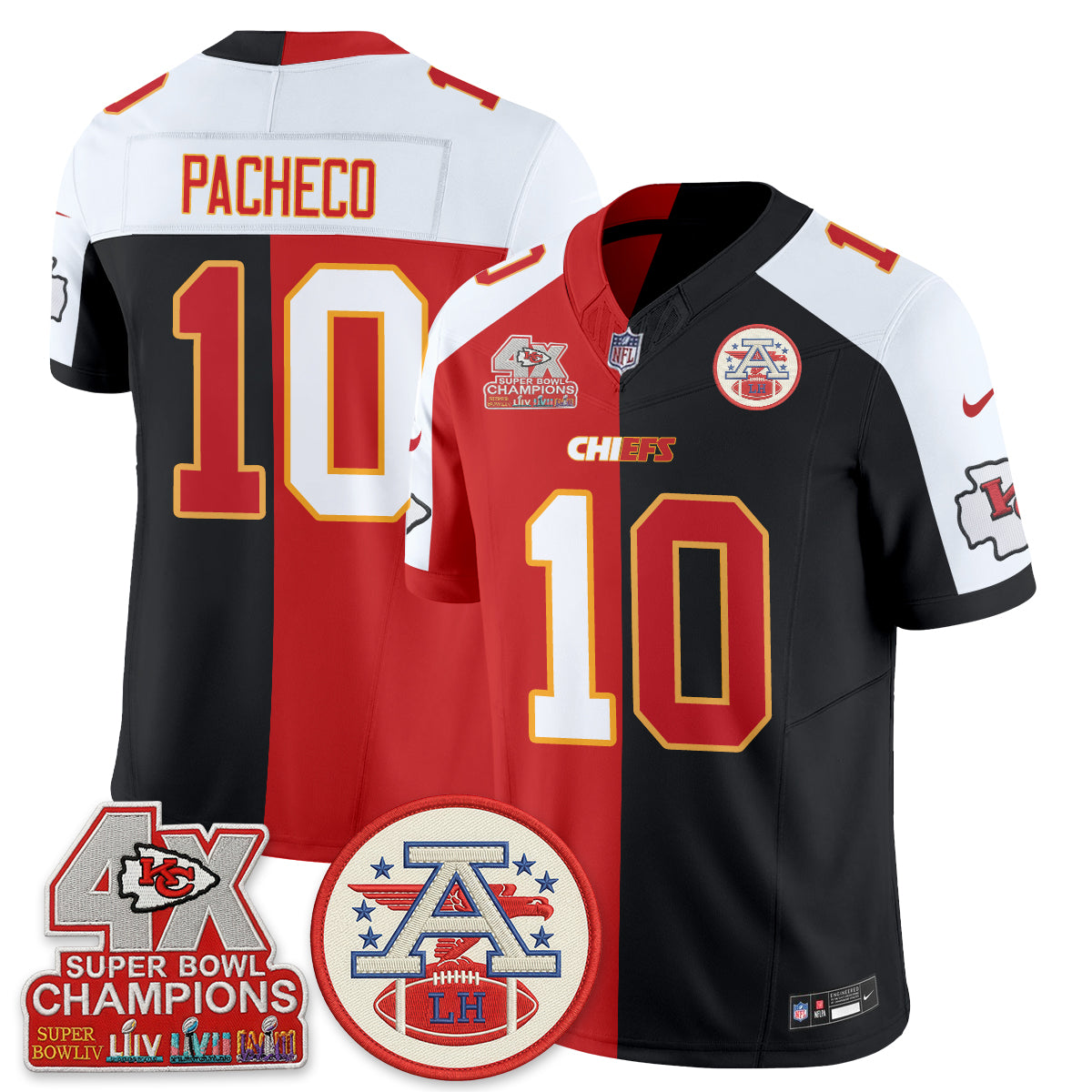Kansas City Chiefs 4X Champs Patch Split Edition Vapor Jersey - Stitched