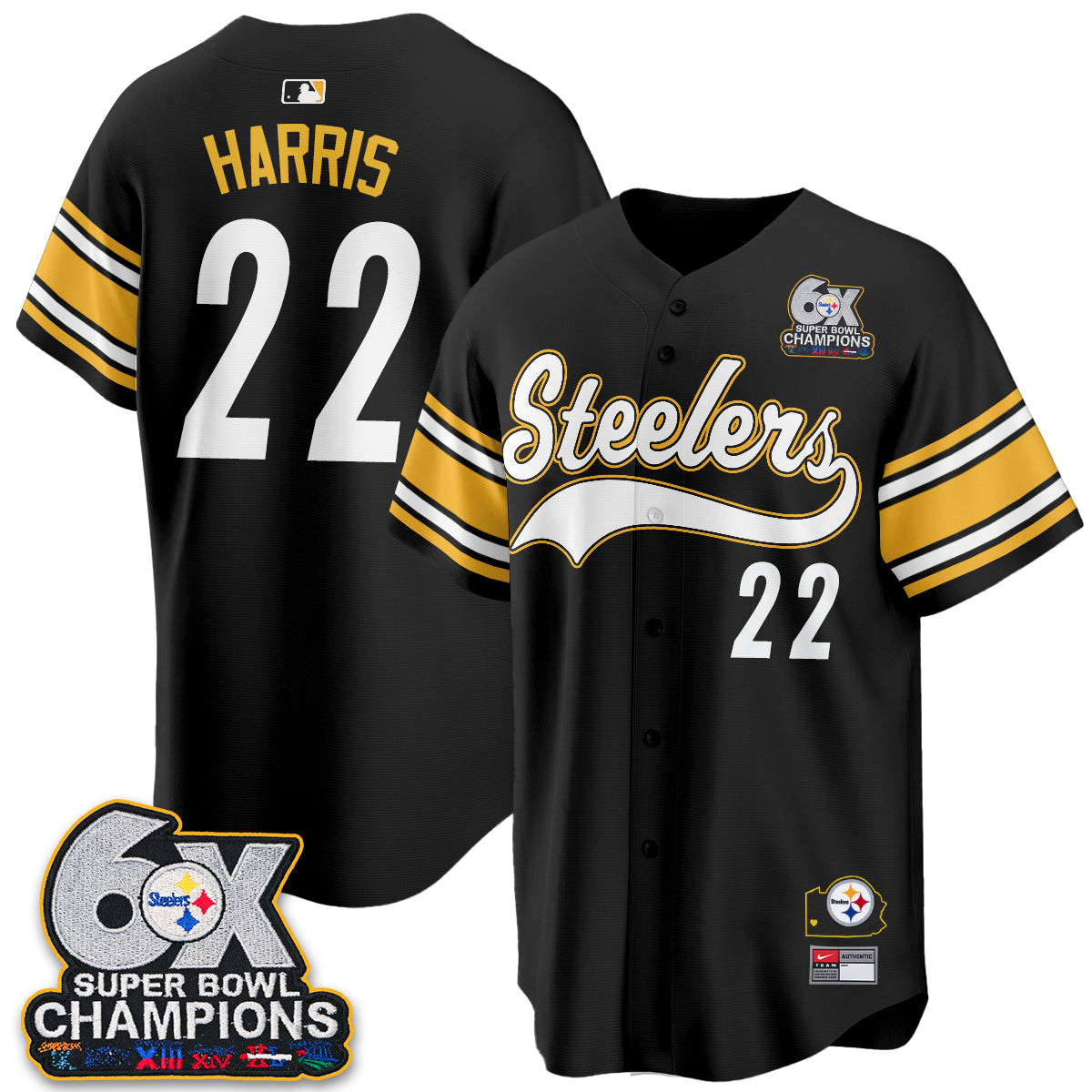Pittsburgh Steelers 6X Champs Throwback Baseball Vapor Jersey - Stitched