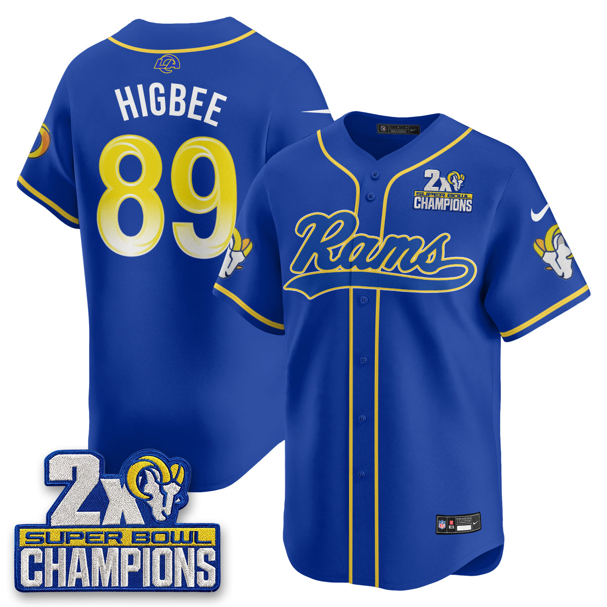 LAR 2X Champs Fearsome White Baseball Vapor Jersey - Stitched