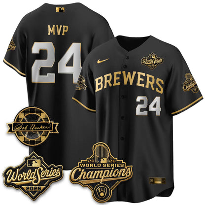 MIL 2026 WS Champions - Bob Uecker Patch Gold Jersey - Stitched (Tiktok)