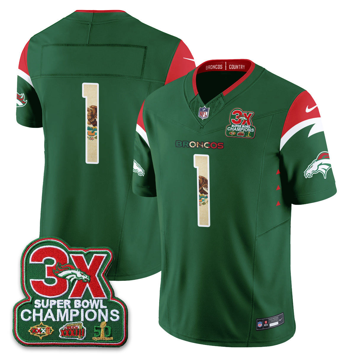 DEN 3X Champs Mexico Edition Vapor Jersey - Stitched