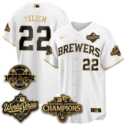 MIL WS26 - Bob Uecker Patch Black Gold Jersey - Stitched (Tiktok)