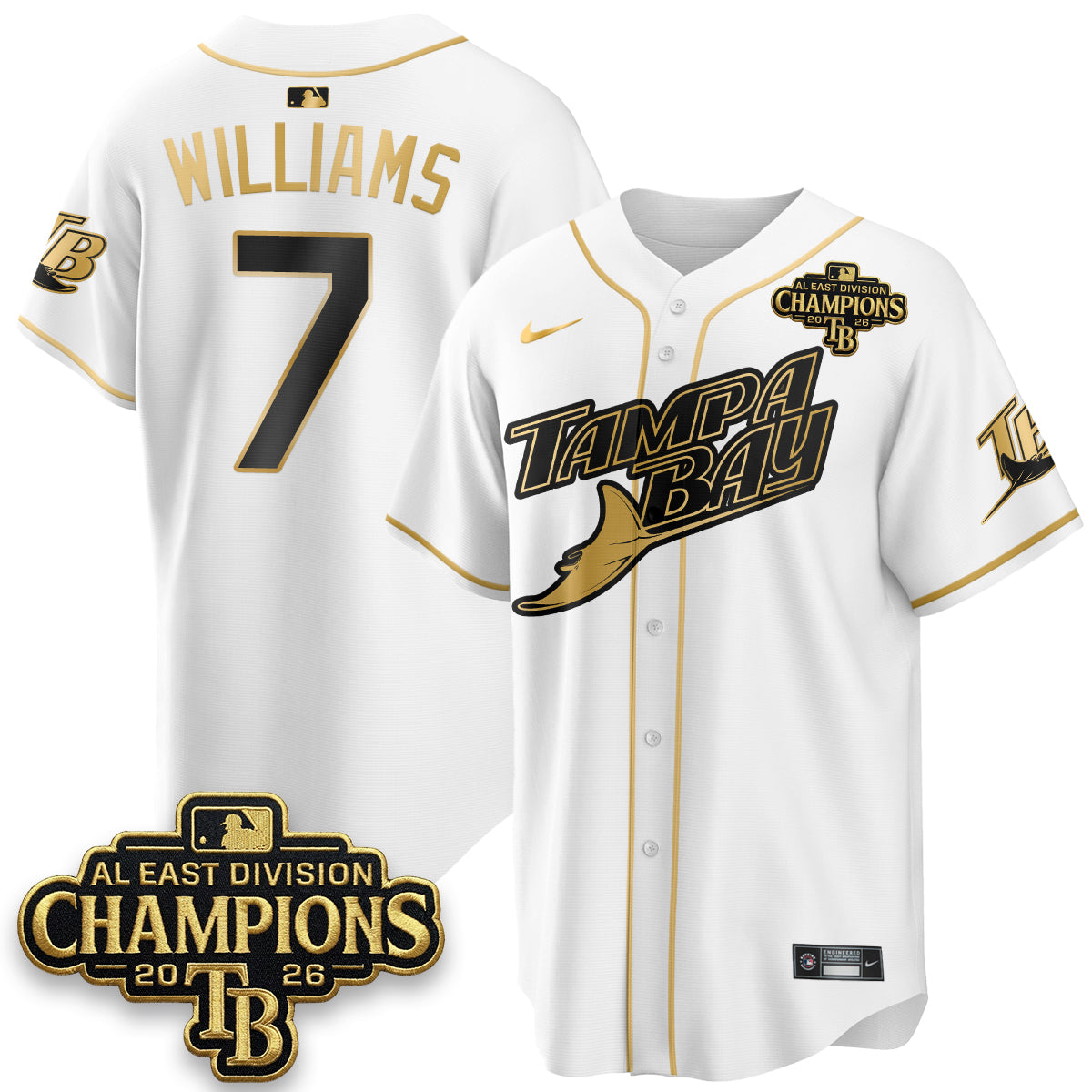 TB 2026 AL East Champs Gold Edition Vapor Jersey - Stitched
