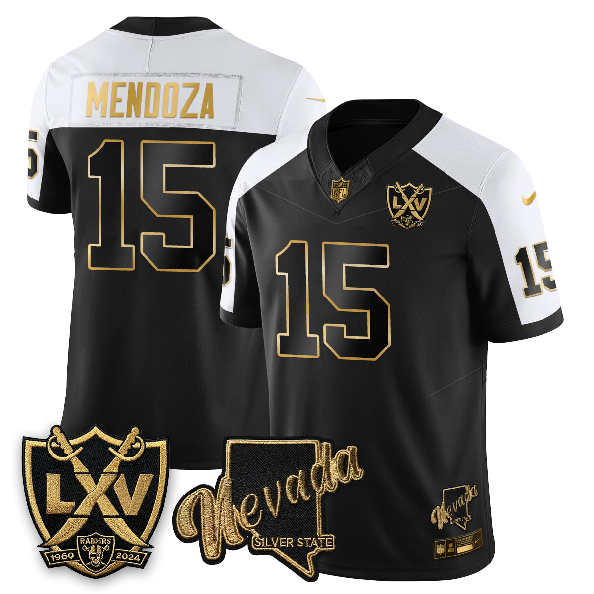 LVR Fernando Mendoza No.1 #15 Black Gold Edition Jersey - All Stitched