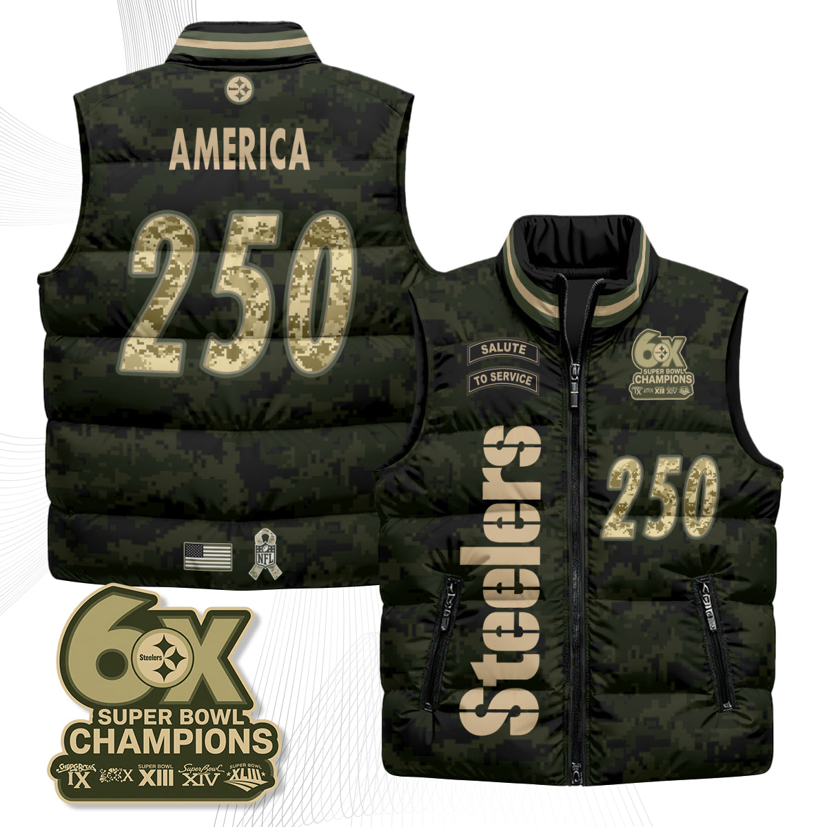 Pittsburgh Steelers 2026 Salute to Service Puffer Vest - Printed