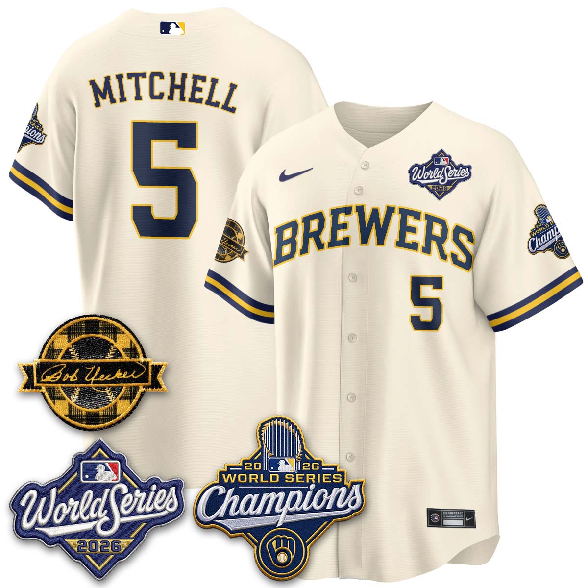 MIL 2026 WS Champions - Bob Uecker Patch Gold Jersey - Stitched (Tiktok)