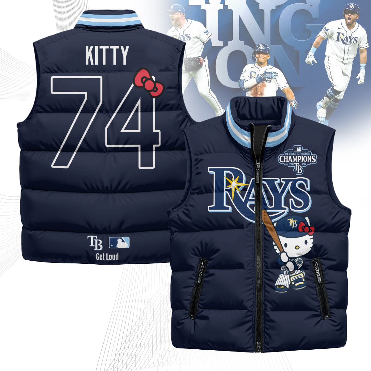 TB x Meow KT 2026 AL East Champs Puffer Vest - Printed