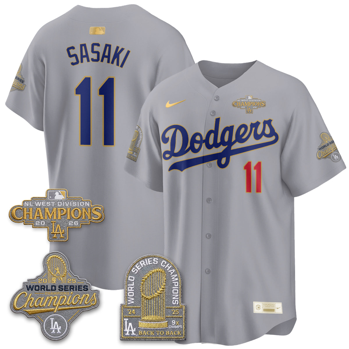 Los Angeles Dodgers 2026 NL West Champs Black Gold Vapor Jersey- Stitched