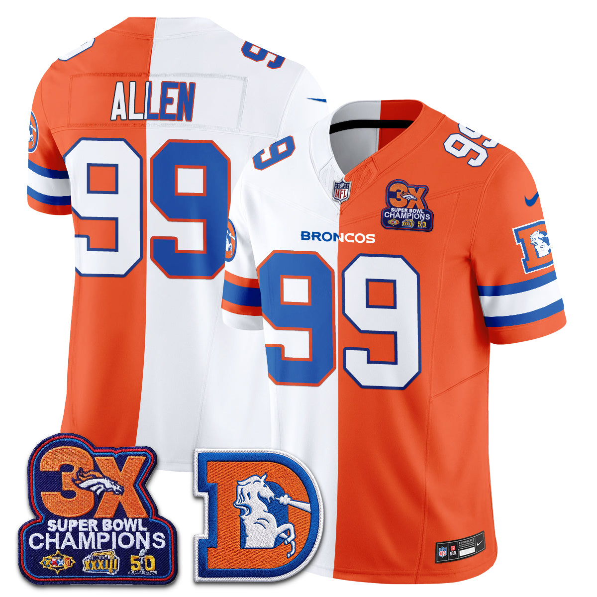 Denver Broncos Throwback Split Vapor Jersey - Stitched