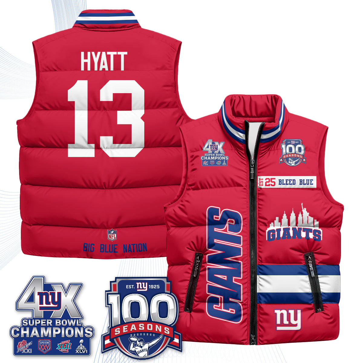 NYG 4X Champs S.Bowl Puffer Vest - Printed