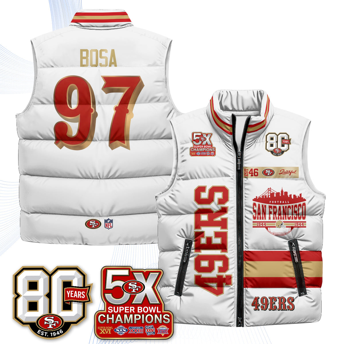 SF Faithful to The Bay Puffer Vest - Printed