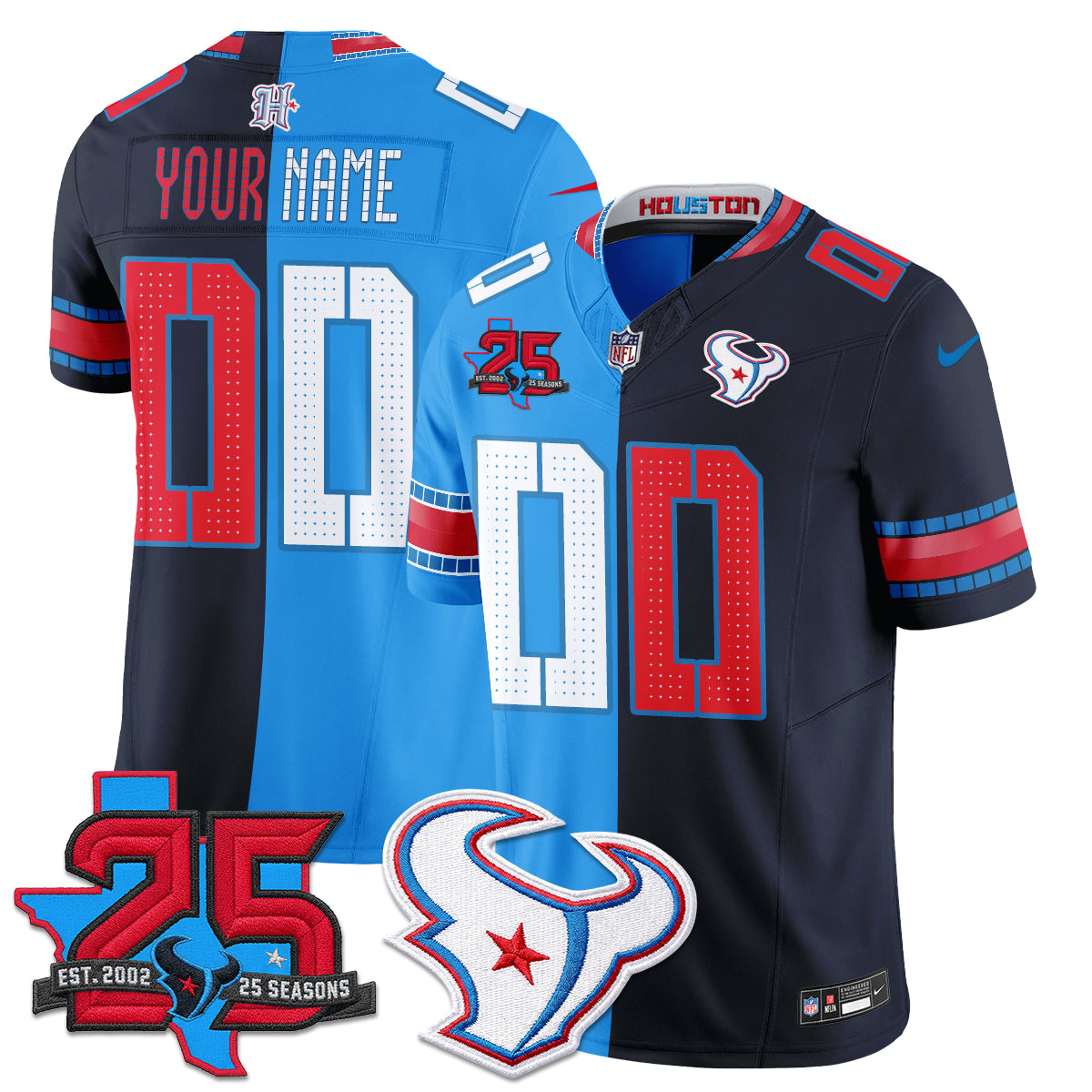 Houston Texans 2026 Rivalries Split Vapor Custom Jersey - Stitched