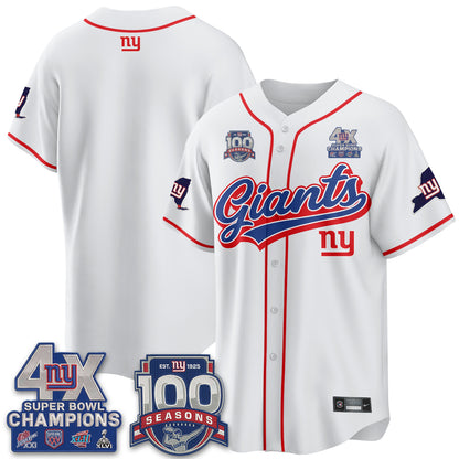 NYG 4X Champs & 100 Anniversary Vapor Baseball Jersey V2- Stitched