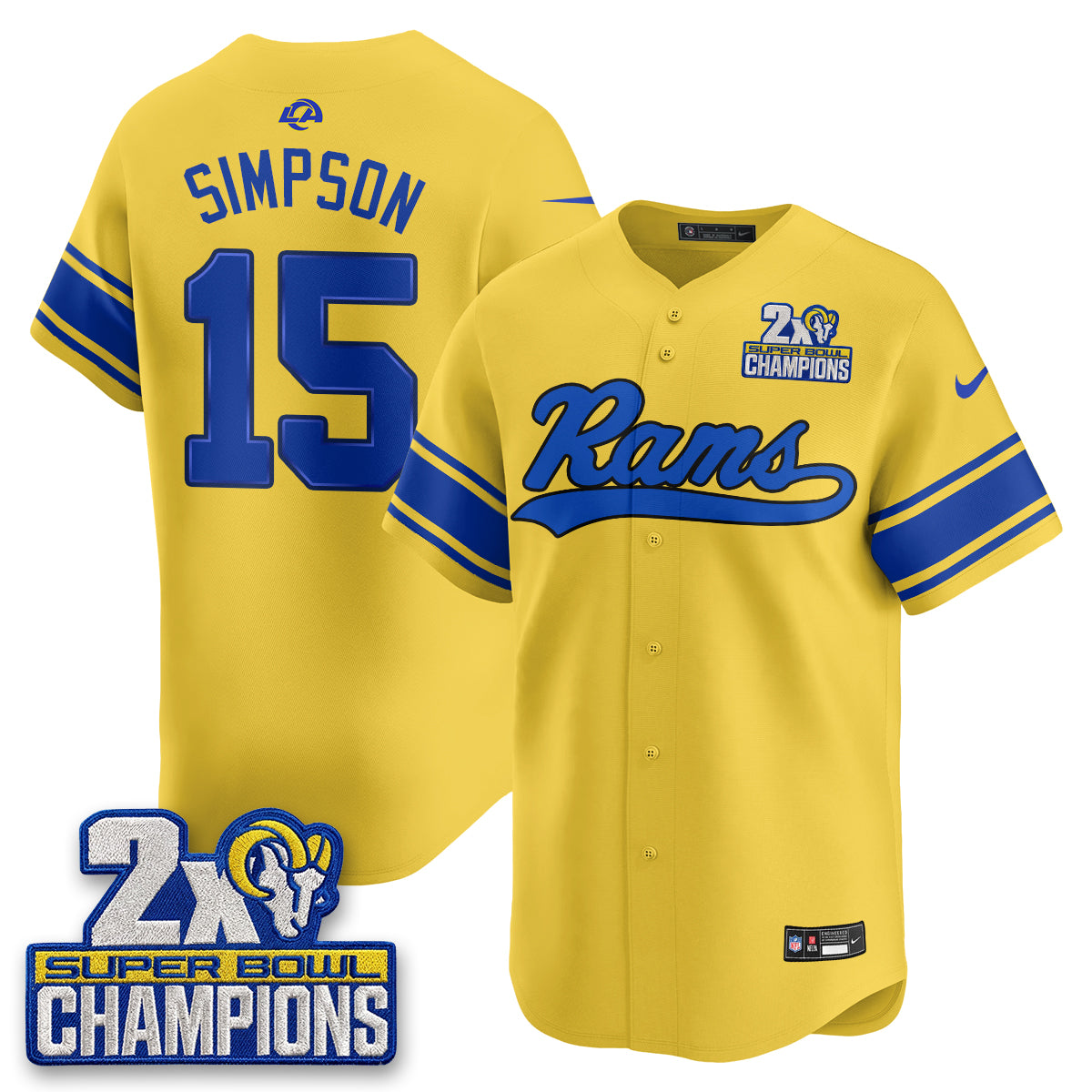 LAR 2X Champs Fearsome White Baseball Vapor Jersey - Stitched
