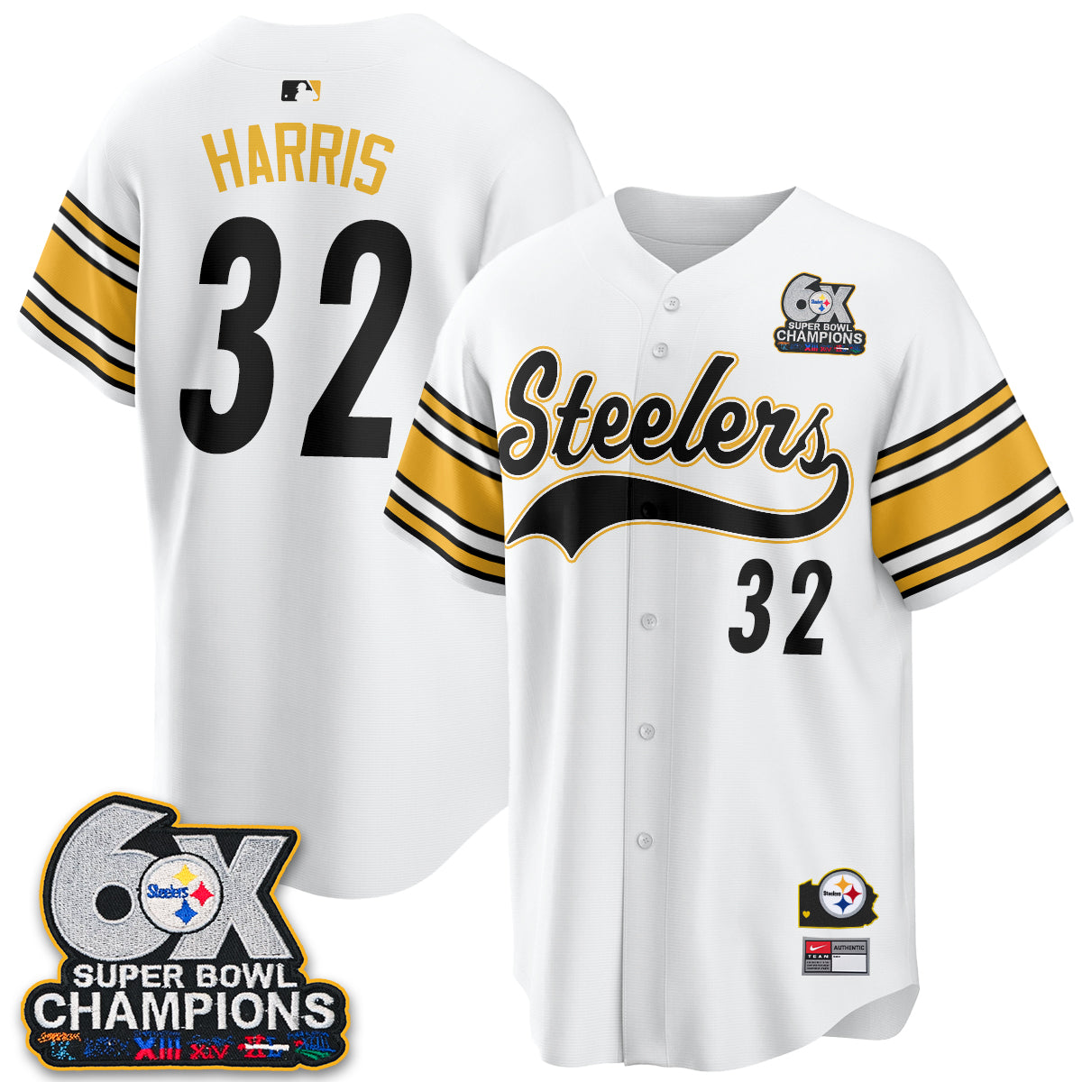 Pittsburgh Steelers 6X Champs Throwback Baseball Vapor Jersey - Stitched
