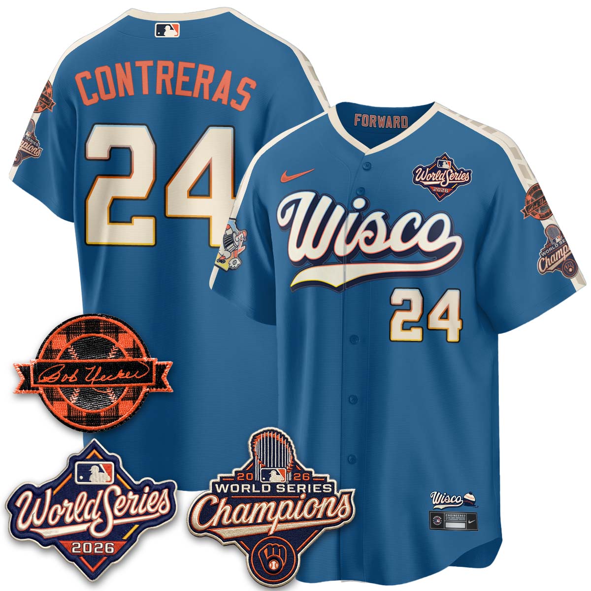 MIL 2026 WS Champions - Bob Uecker Patch Gold Jersey - Stitched (Tiktok)
