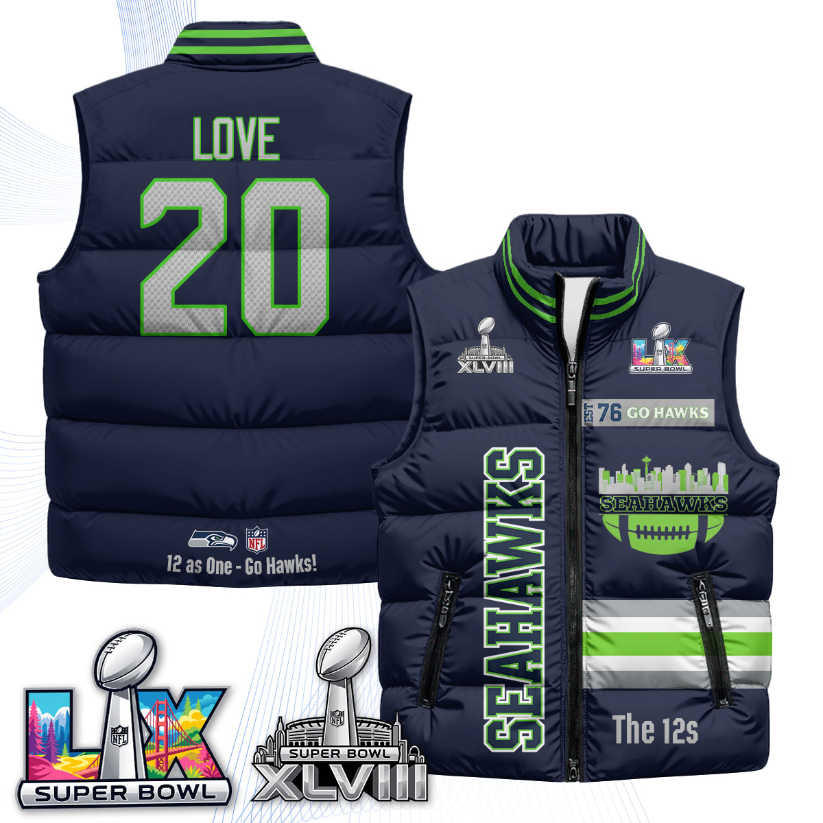 SEA "Go Hawks" Edition Puffer Vest - Printed