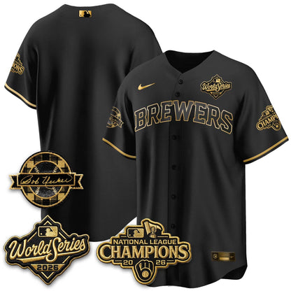 MIL WS26 - Bob Uecker Patch Black Gold Jersey - Stitched (Tiktok)