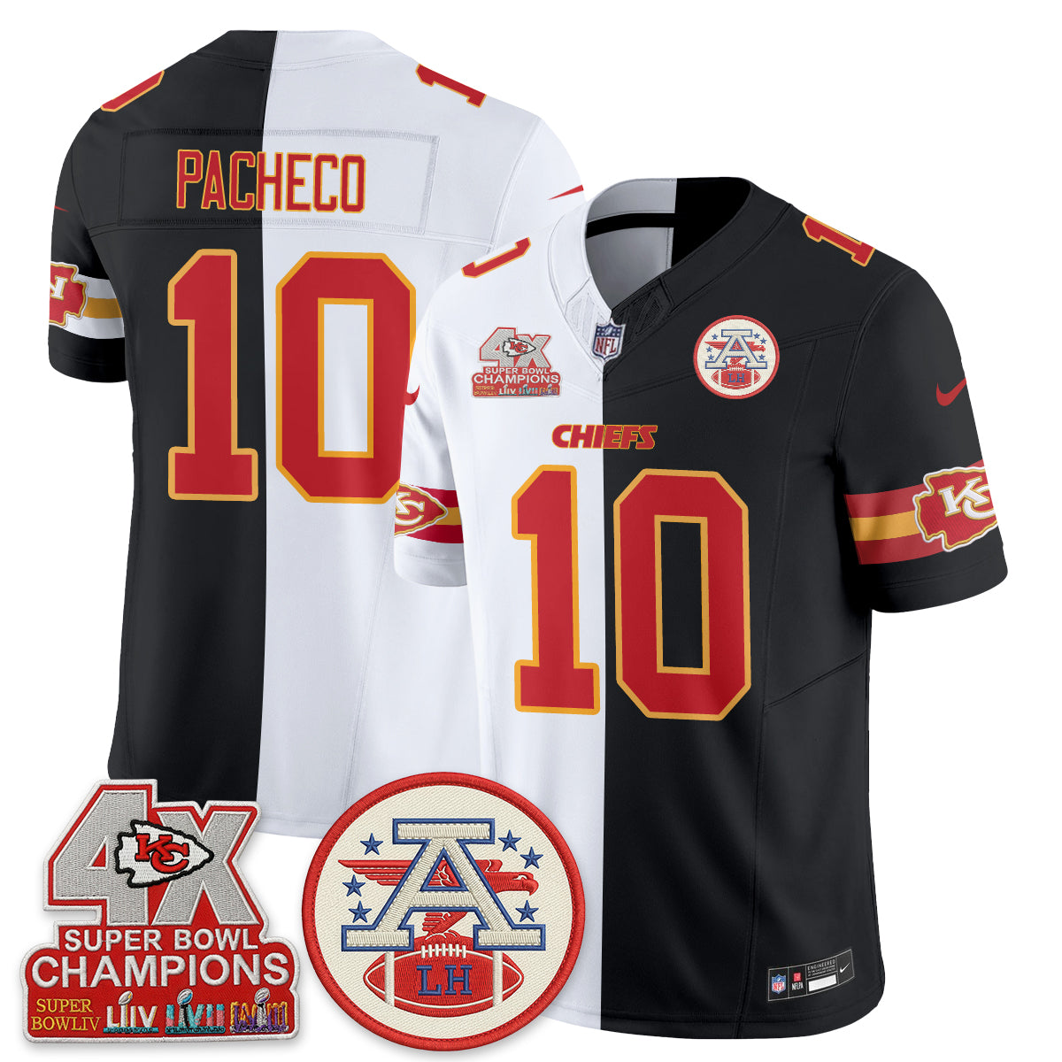 Kansas City Chiefs 4X Champs Patch Split Edition Vapor Jersey - Stitched
