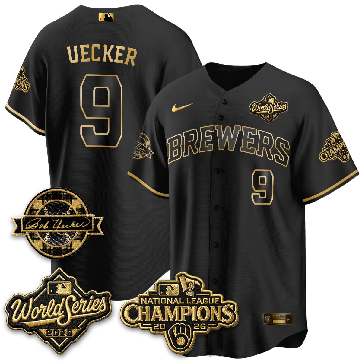 MIL WS26 - Bob Uecker Patch Black Gold Jersey - Stitched (Tiktok)