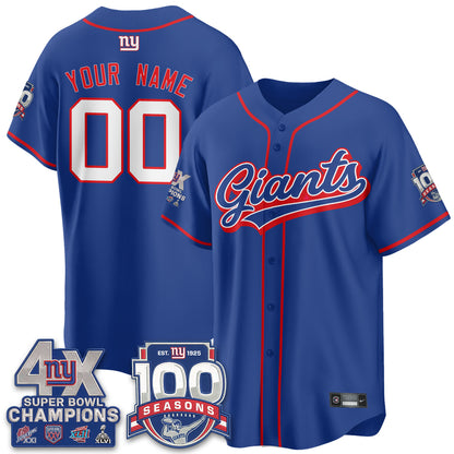 NYG 4X Champs & 100 Anniversary Vapor Baseball Custom Jersey - Stitched