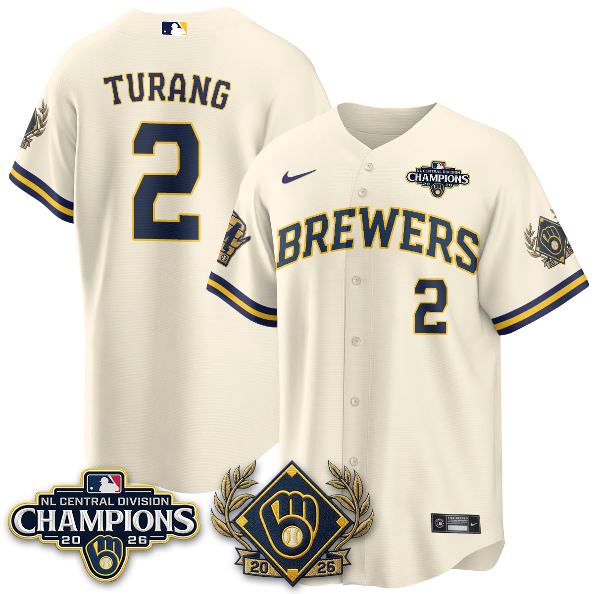 Milwaukee Brewers 2026 NL Division Champs Vapor Gold Jersey - Stitched