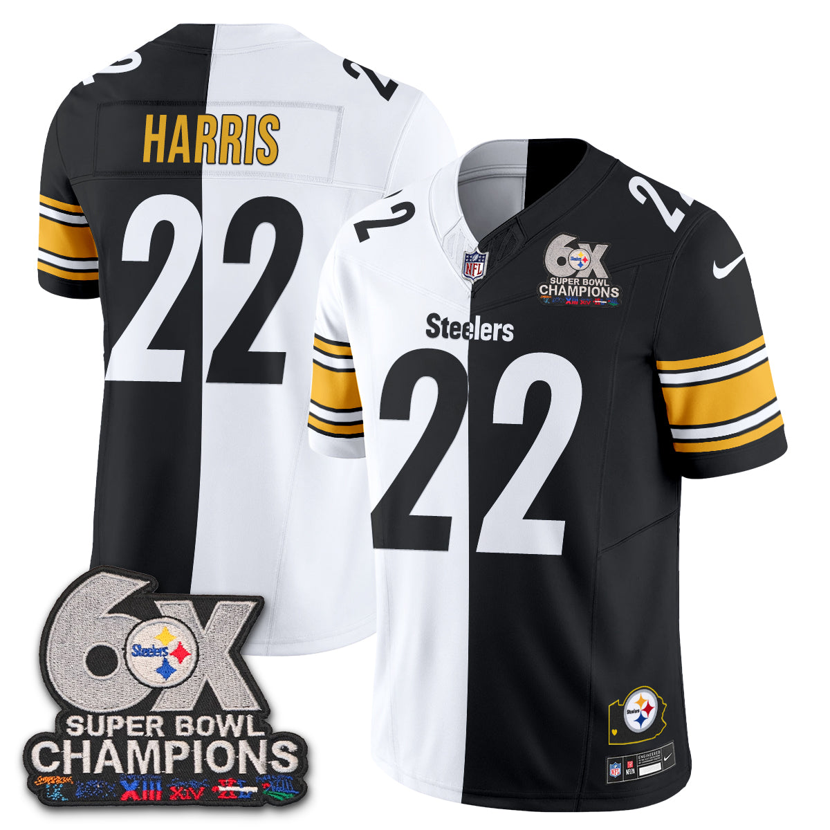 Pittsburgh Steelers 6x SBowl Split Edition Vapor Jersey - Stitched