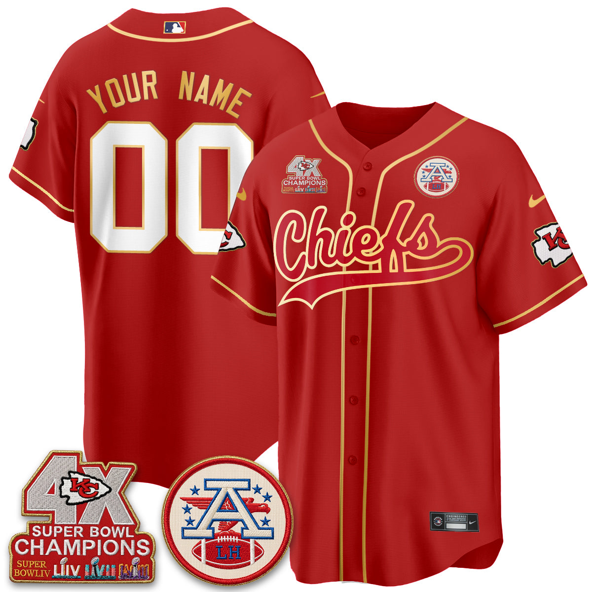 KC 4X Champs Gold Trim Edition Vapor Custom Baseball Jersey - Stitched