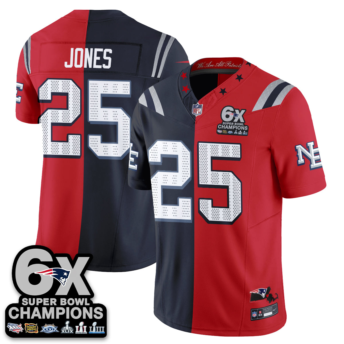 NE 6X Champs Rivalries Split Edition Vapor Jersey - Stitched (V2)