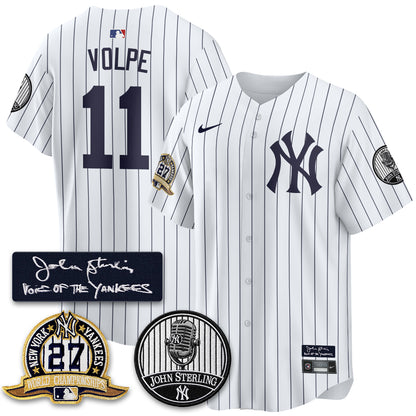 NYY John Sterling Tribute Patch Vapor Premier Limited Jersey - Stitched
